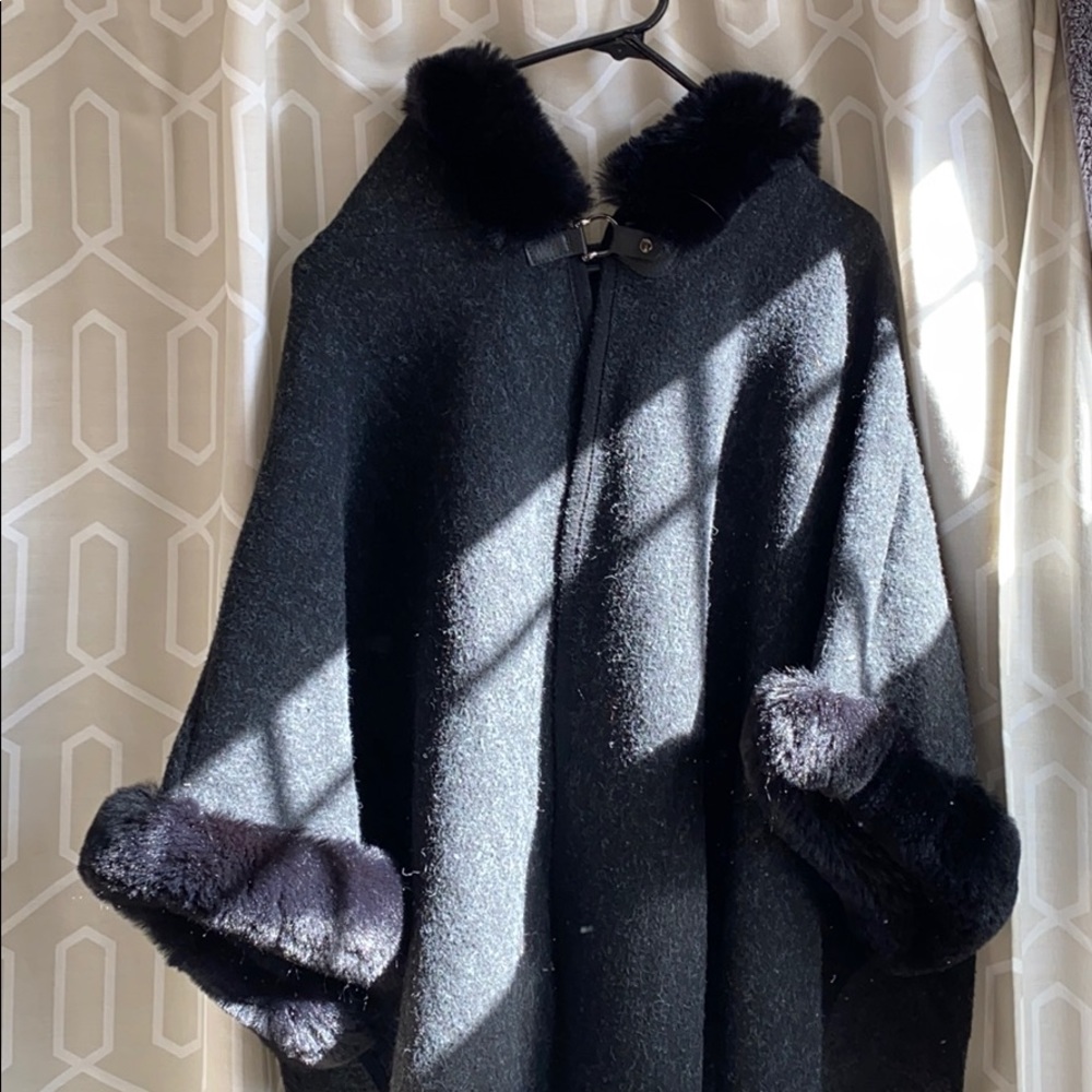Charcoal/black faux fur poncho